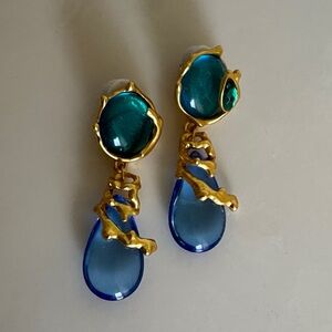 Elegant Gold and Blue Drop Earrings